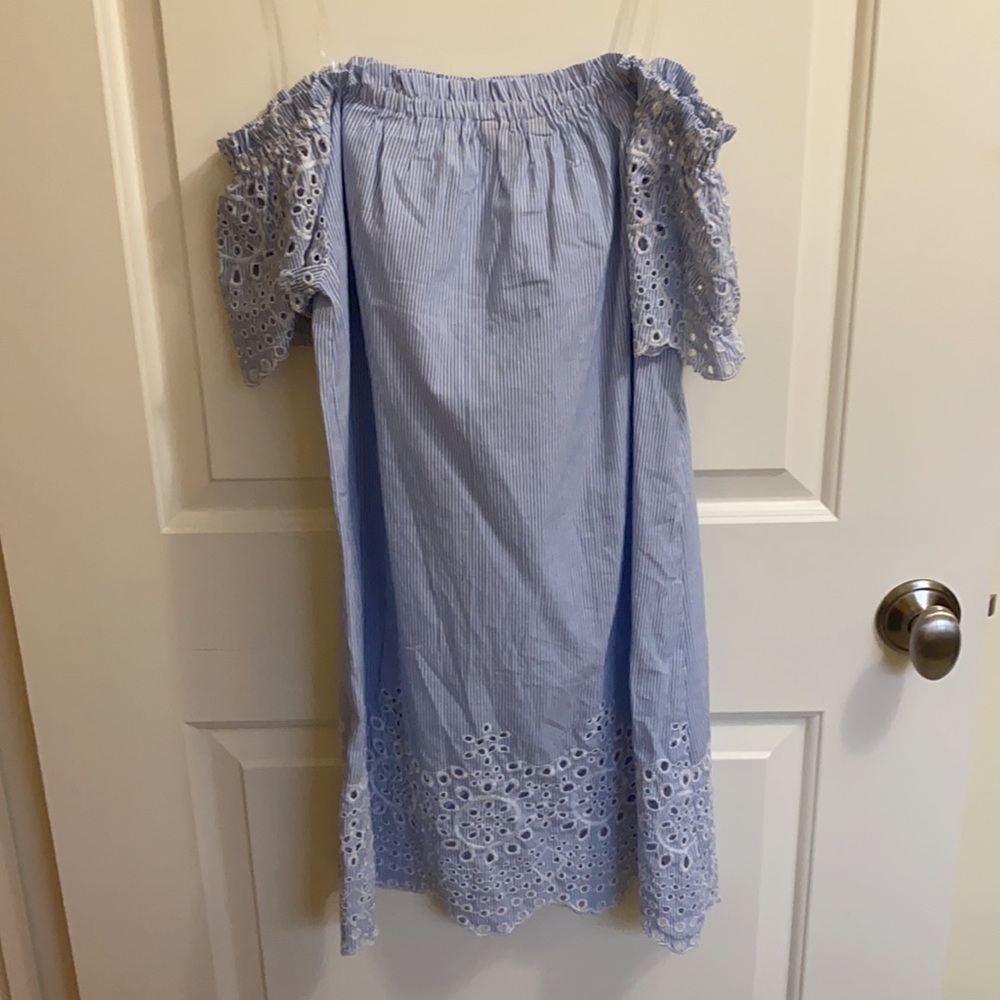 Off the shoulder blue and white pinstripe sundress - Picture 2 of 2